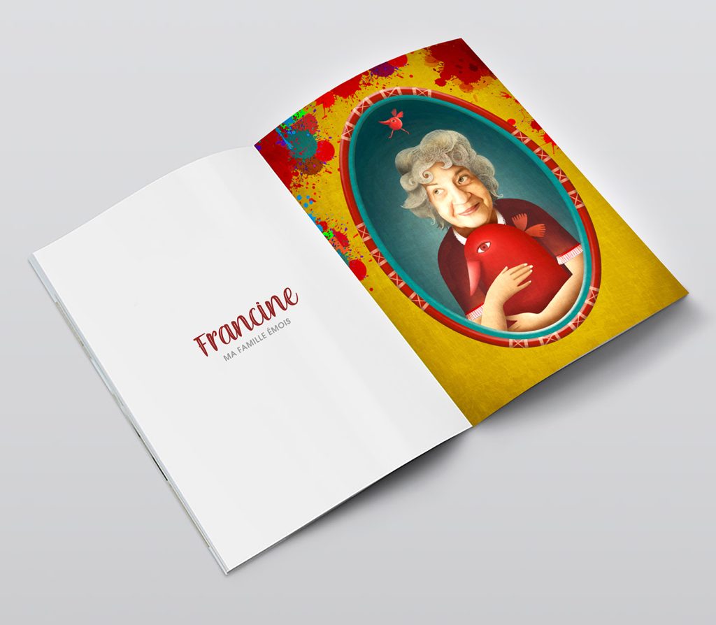 Page intérieure d'un recueil de récits de vie avec portait original par "La belle graine communication"