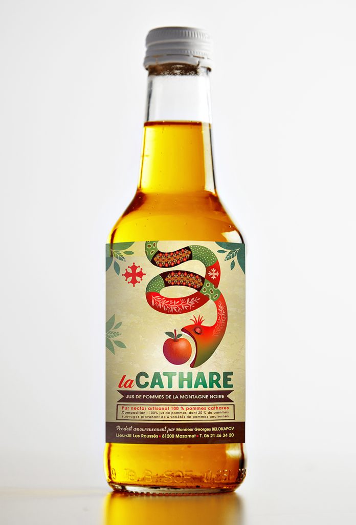 Création d’étiquette produit pour un jus de pomme par "La belle graine communication"
